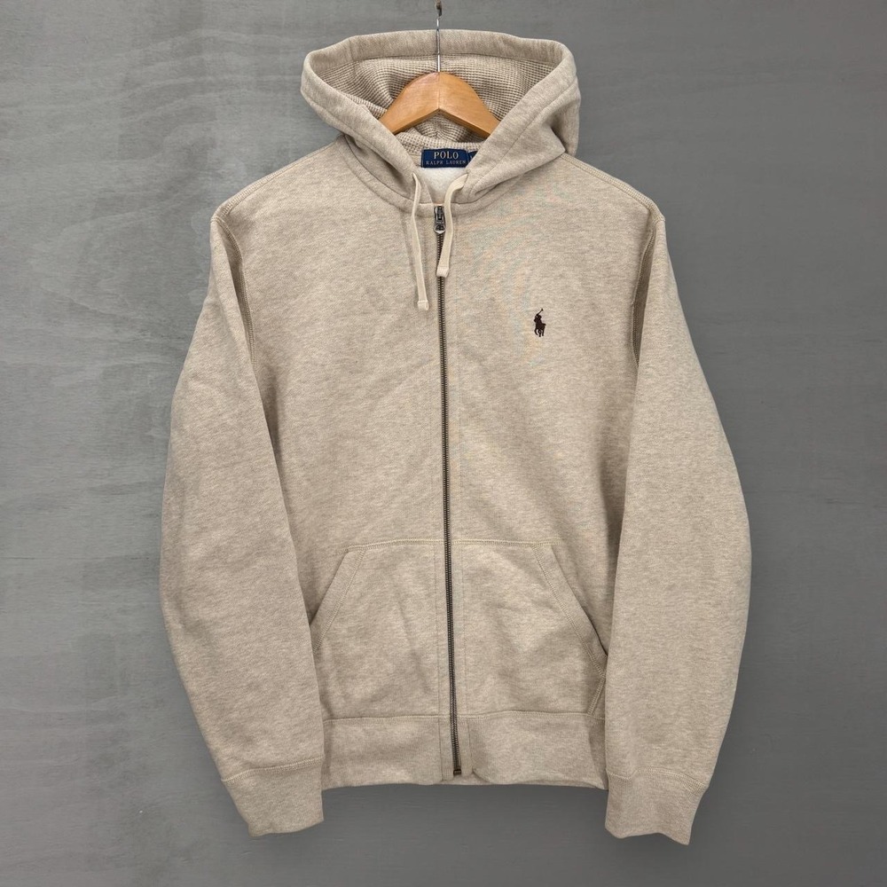 Polo Ralph Lauren Hoodie Oatmeal Full Zip Waffle Lined Fleece Sweatshirt Large